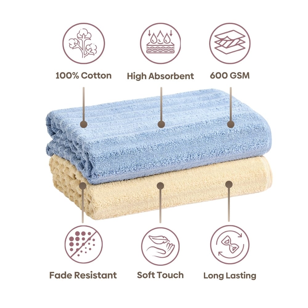 100% Cotton Allure Zero Twist Bath Towel- Pack Of 2 - (Beige, Dusty Blue) - Image 6