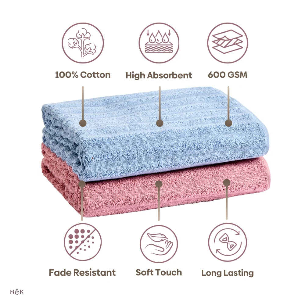 100% Cotton Allure Zero Twist Bath Towel- Pack Of 2 (Dusty Blue, Dusty Rose) - Image 8