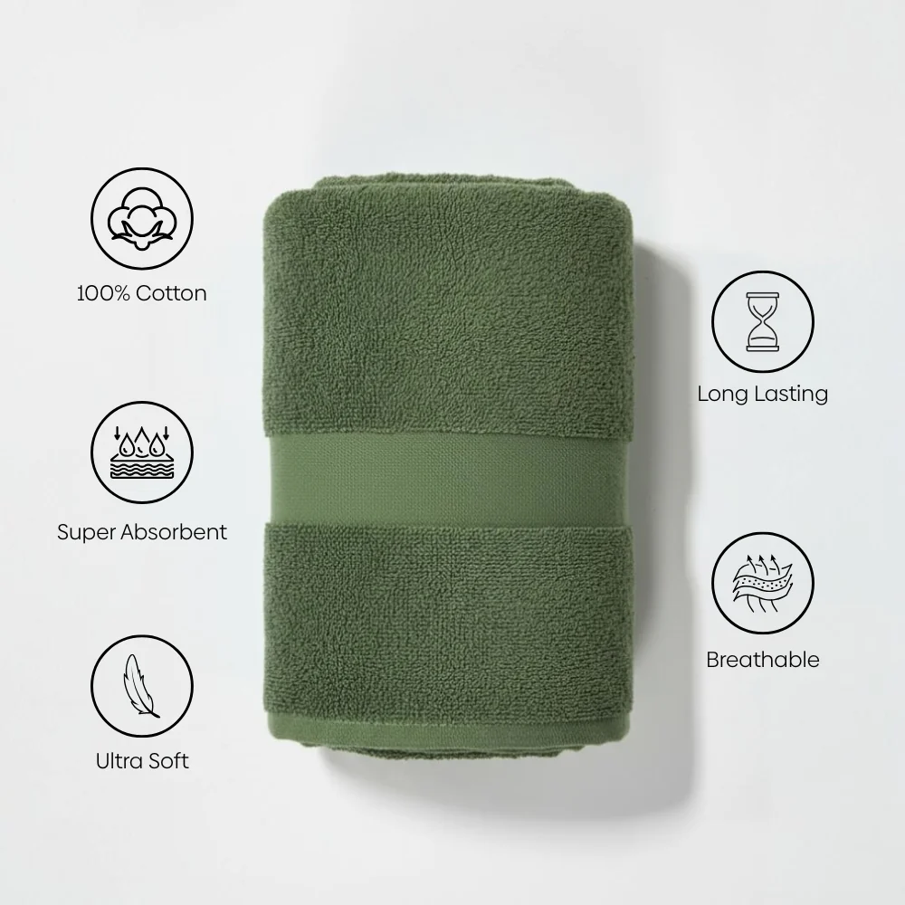 100% Cotton Bath Towel, Olive - Image 6