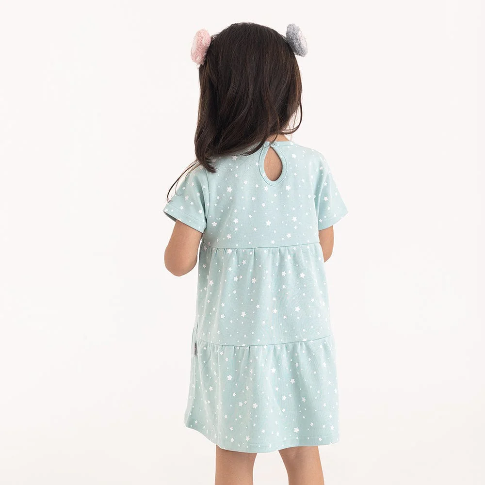 100% Cotton Cap Sleeve Girl Dress, Green - Image 3
