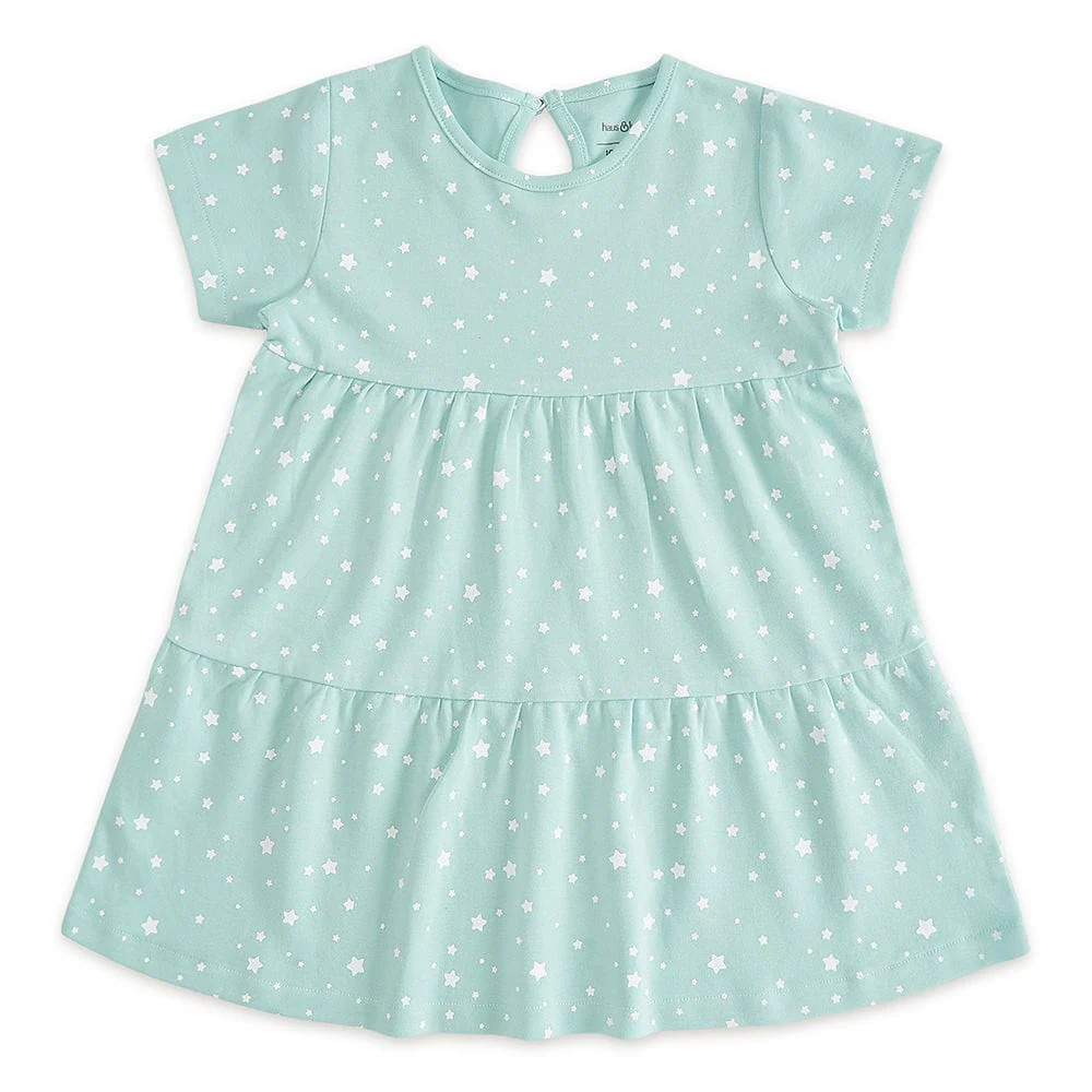 100% Cotton Cap Sleeve Girl Dress, Green - Image 5