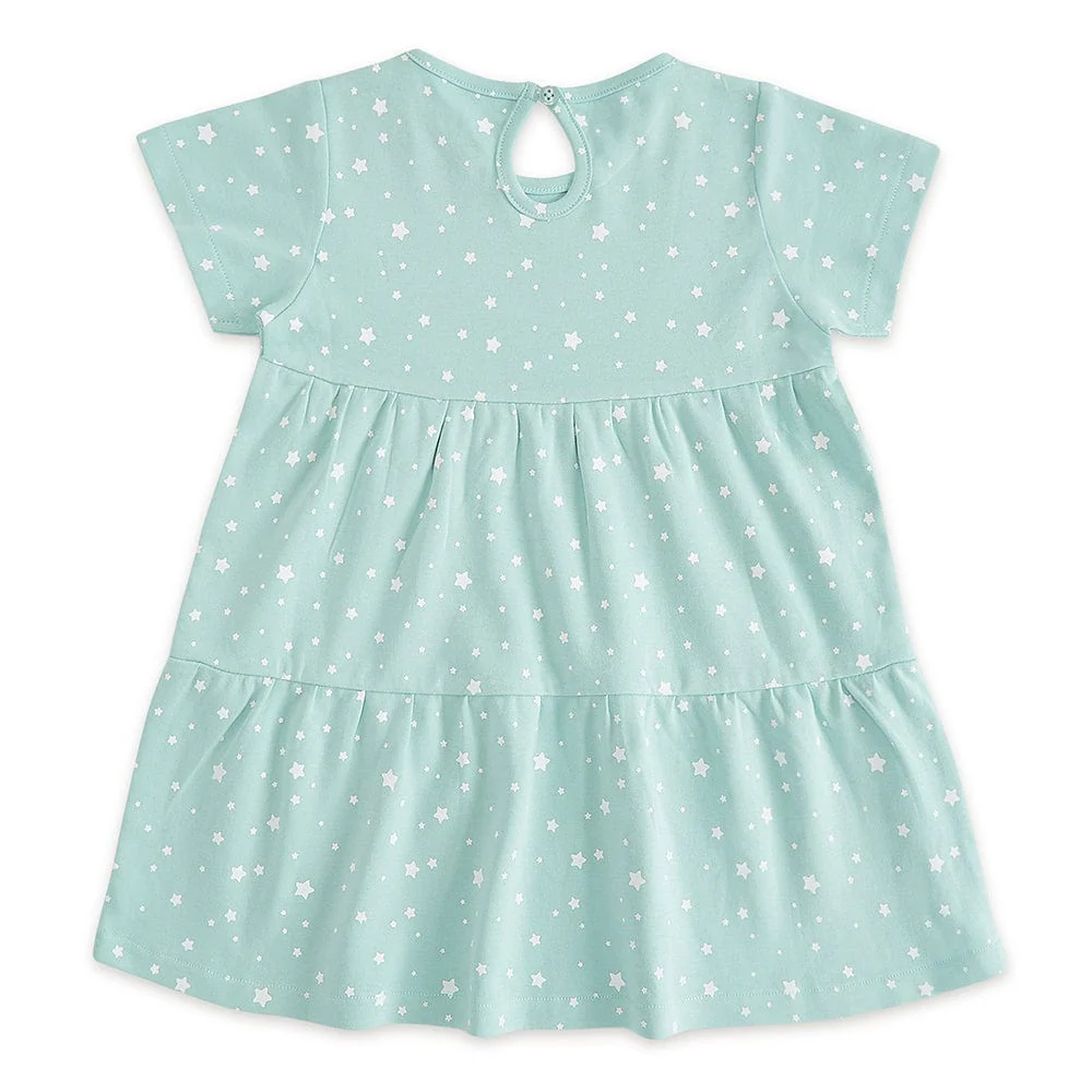 100% Cotton Cap Sleeve Girl Dress, Green - Image 6