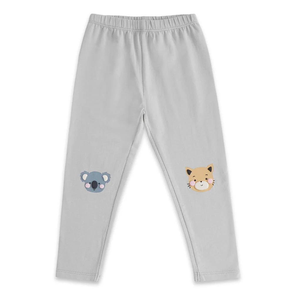 100% Cotton Full Length Girl Leggings, Grey - Image 4