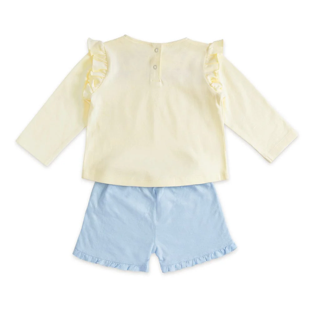 100% Cotton Full Sleeve Girl Top & Shorts Off, white - Blue - Image 3