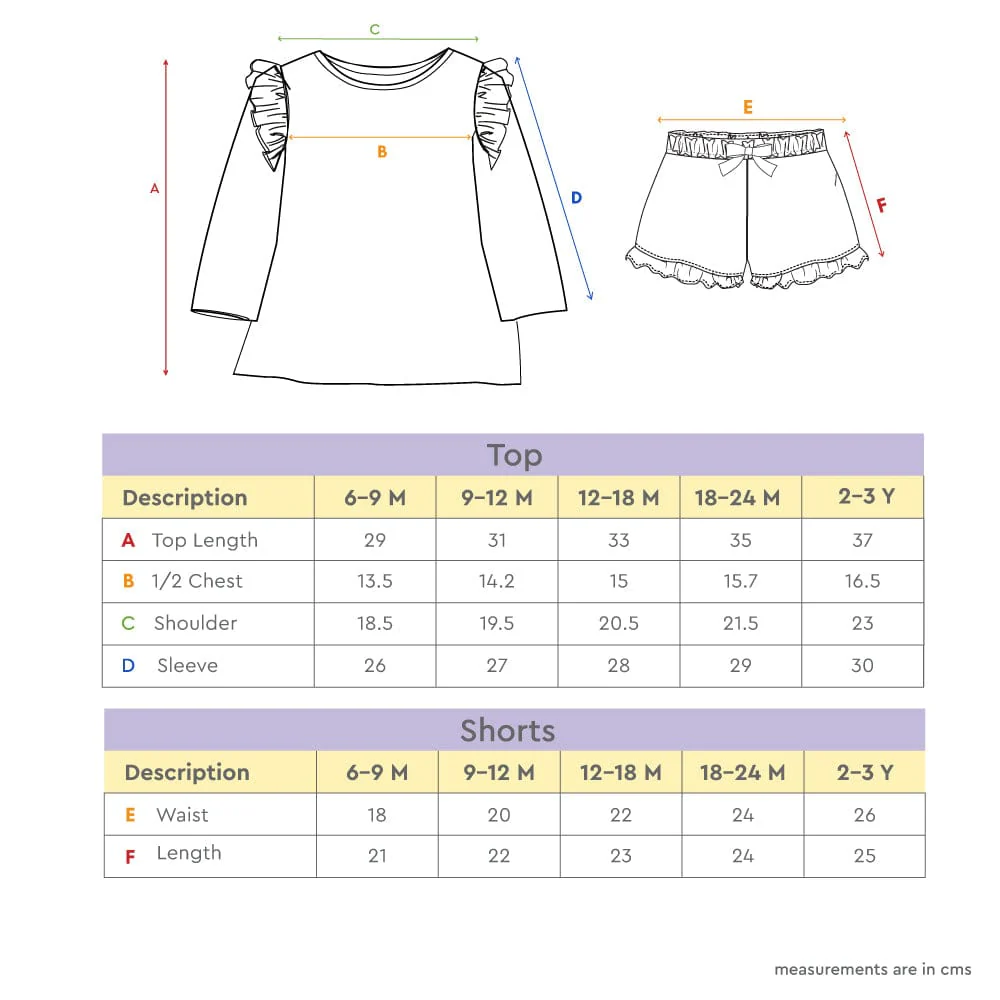 100% Cotton Full Sleeve Girl Top & Shorts Off, white - Blue - Image 4