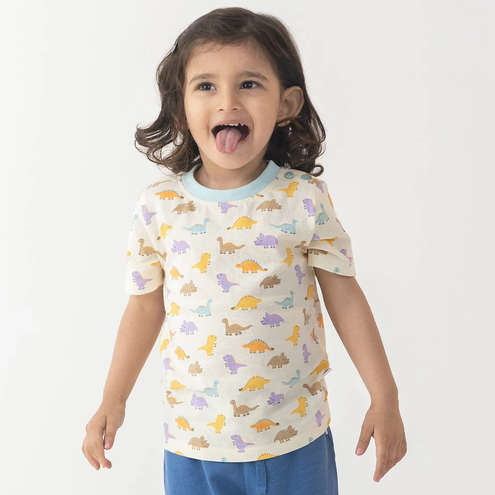 100% Cotton Half Sleeve Boy Lounge Sets, Blue-White - Image 3