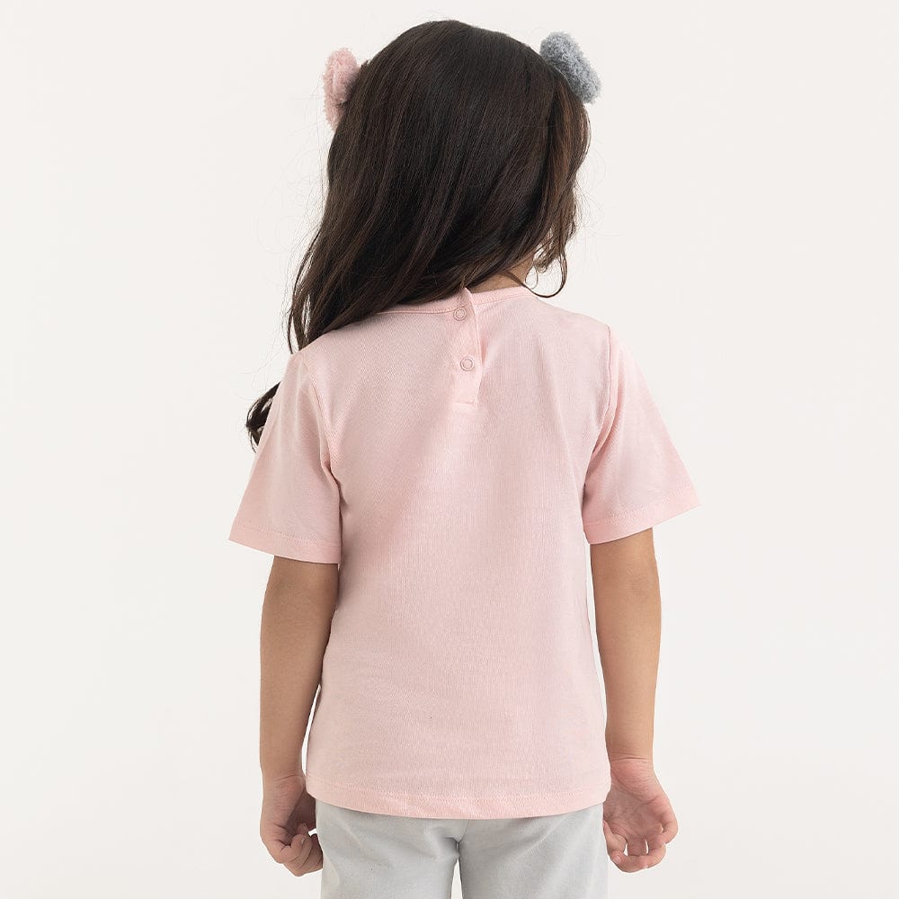 100% Cotton Half Sleeve Girl T-Shirt, Peach - Image 3