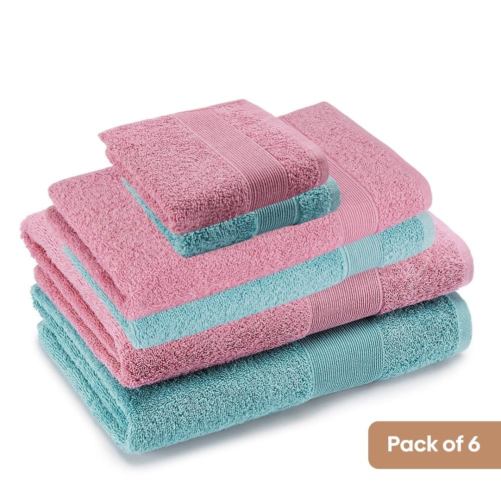 100% Cotton Harmony Combed Bath Set- Pack Of 6  (Cameo Pink, Coastal Blue) - Image 6