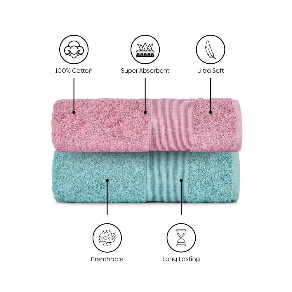 100% Cotton Harmony Combed Bath Towel Pack Of 2 - (Cameo Pink, Coastal Blue) - Image 3