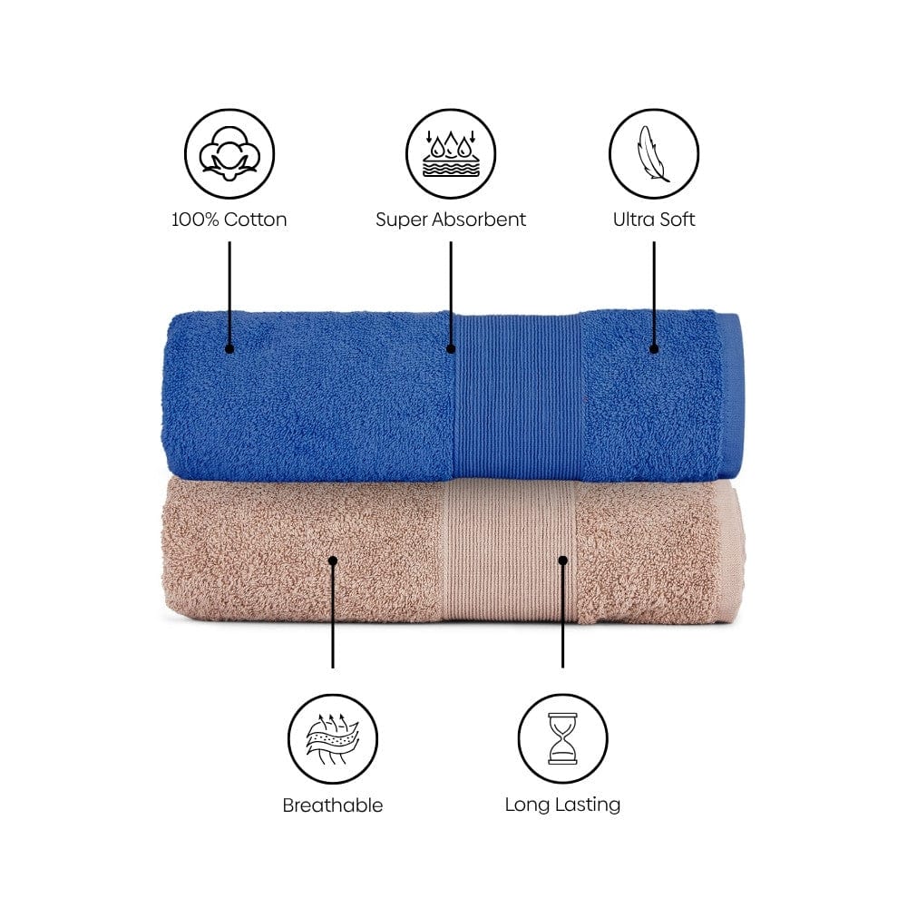 100% Cotton Harmony Combed Bath Towel- Pack Of 2 (Cobalt, Almond) - Image 4