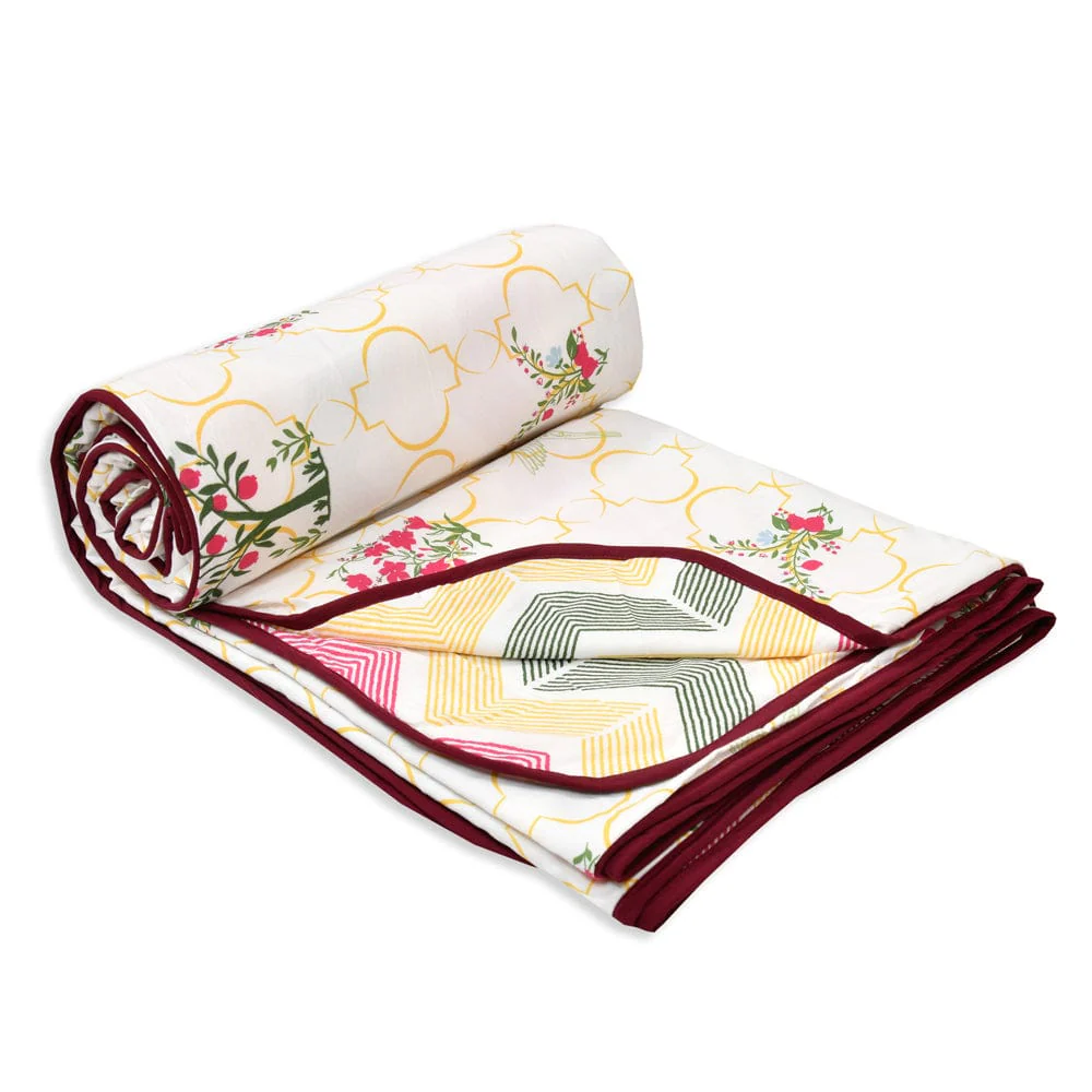 The Ruby Tree  Reversible AC Blanket - Yellow & Red - Image 7