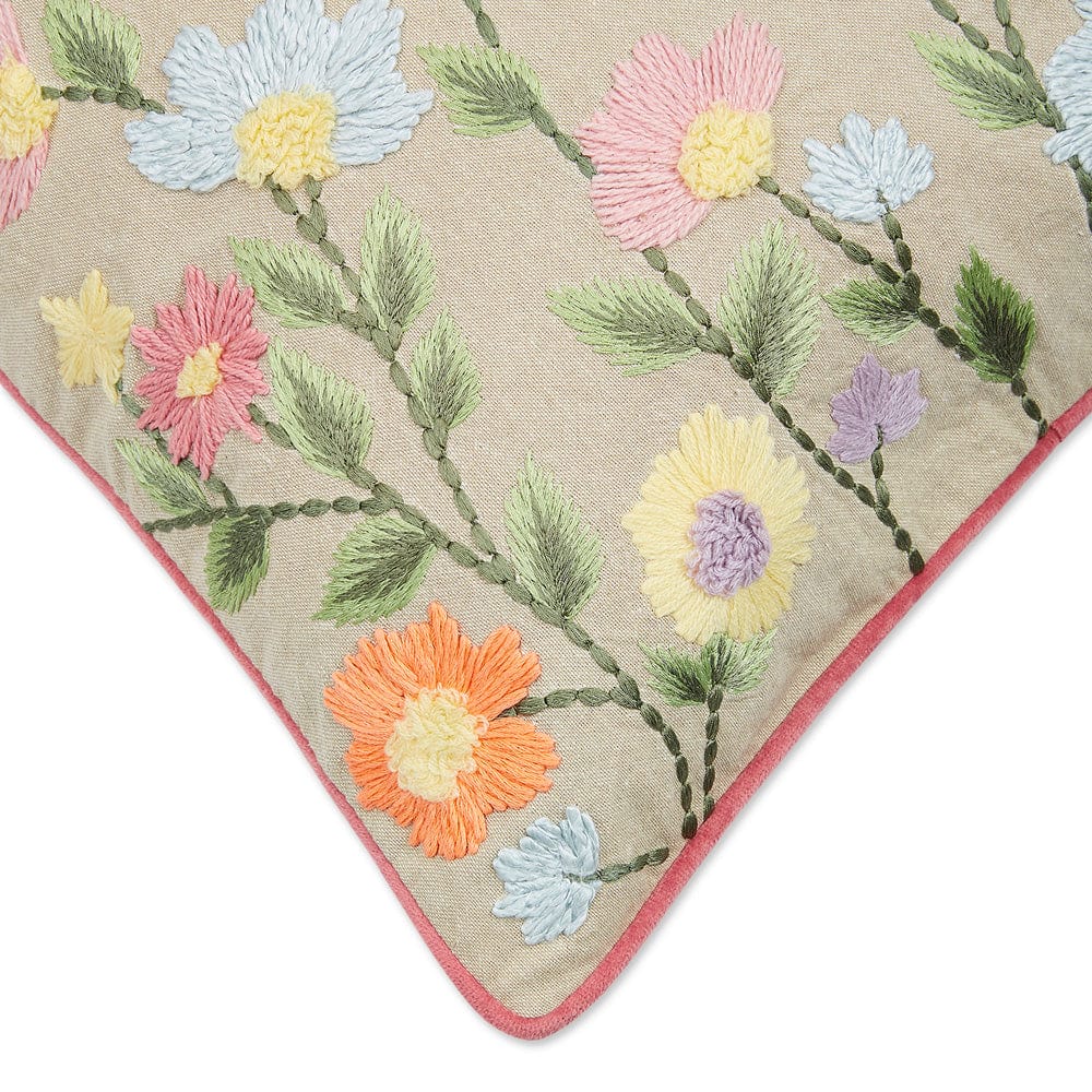 Embroidered Decorative Cushion Cover, Wildflower Bunch - Image 4