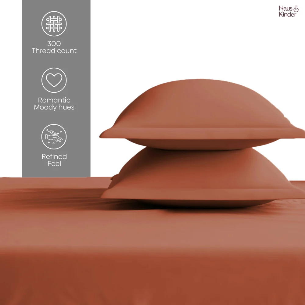 Luxury 300 TC Sateen 100% Cotton Bedsheet, Terracotta Dreams - Image 4