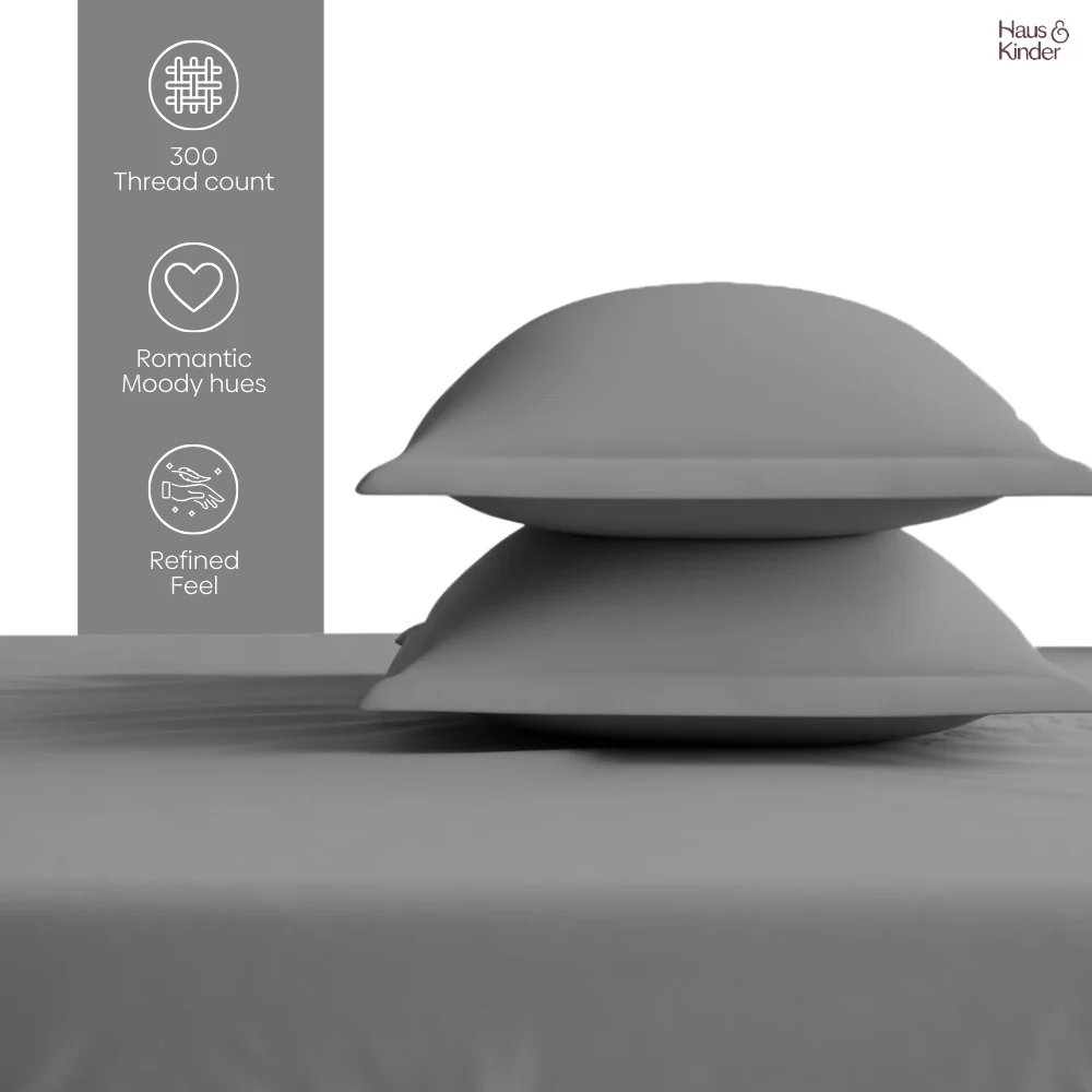 Luxury 300 TC Sateen 100% Cotton King Flat Bedsheet, Fogstone - Image 4