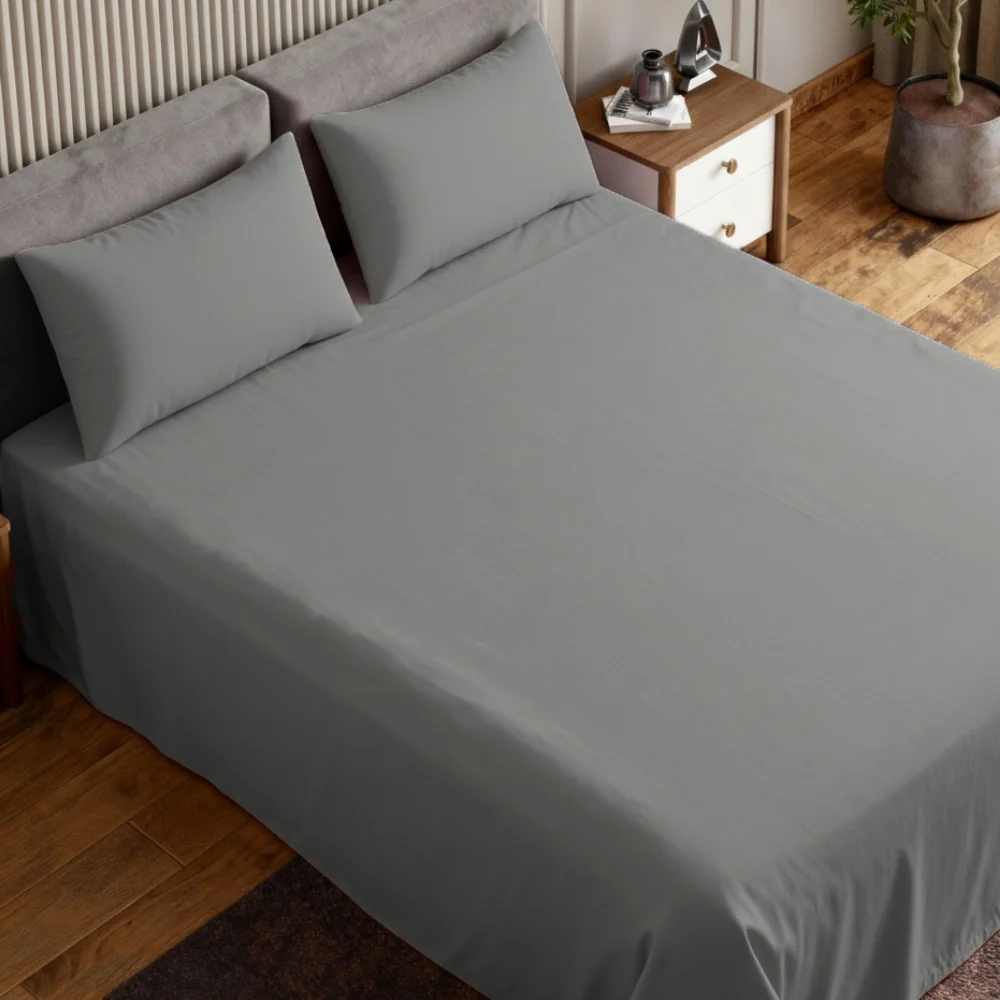 Luxury 300 TC Sateen 100% Cotton King Flat Bedsheet, Fogstone - Image 5