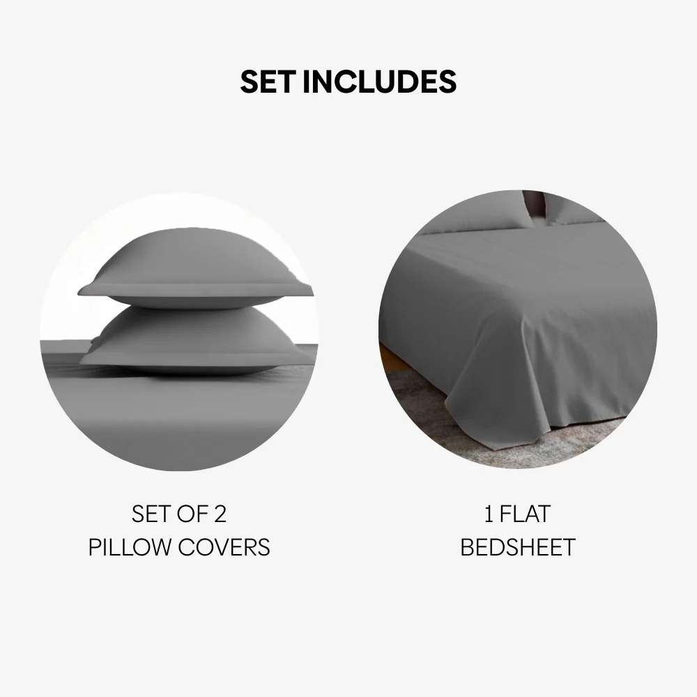 Luxury 300 TC Sateen 100% Cotton King Flat Bedsheet, Fogstone - Image 6