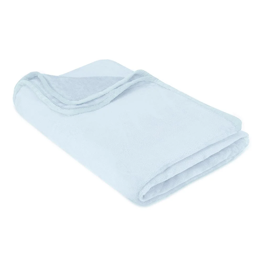 Plain Brush Cloth Super Soft Plush Single Flannel Blanket- Sky Blue - Image 3