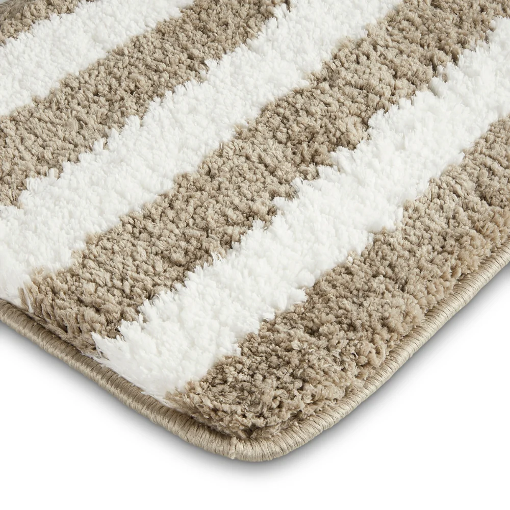 Plush Microfiber Stripe Bathmat, Beige - Image 3