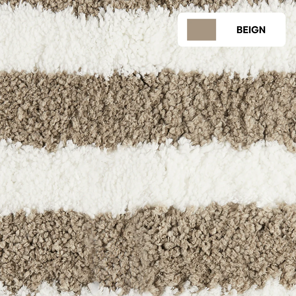 Plush Microfiber Stripe Bathmat, Beige - Image 4