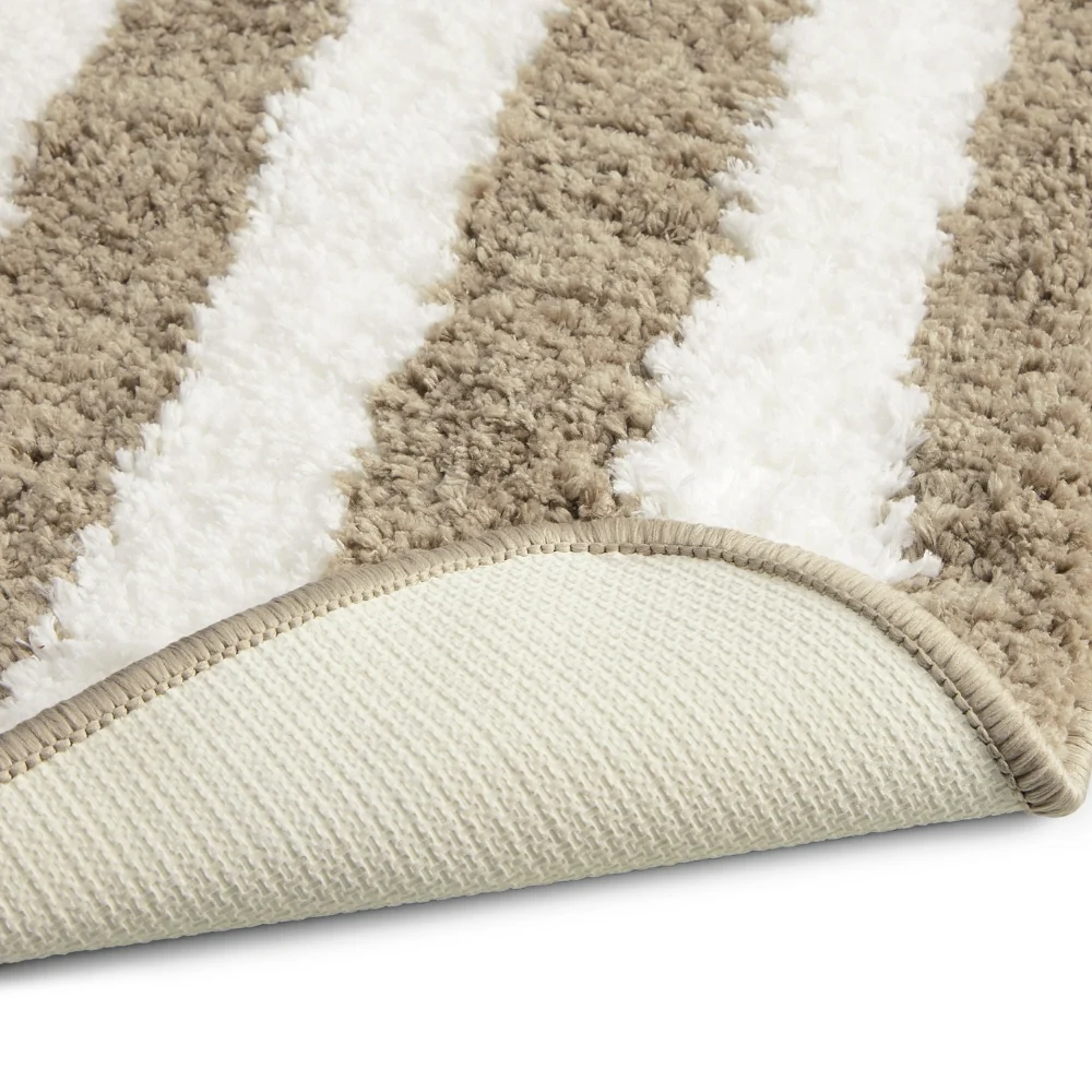 Plush Microfiber Stripe Bathmat, Beige - Image 5