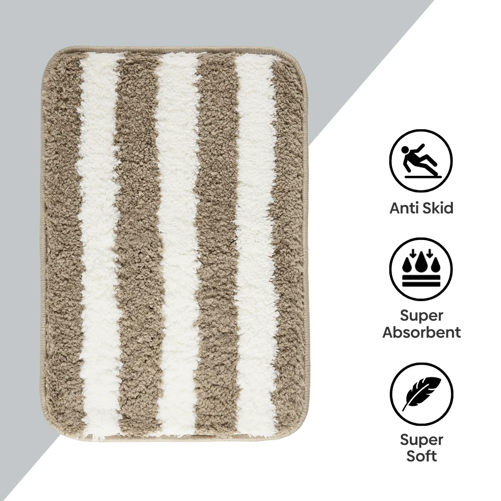 Plush Microfiber Stripe Bathmat, Beige - Image 9