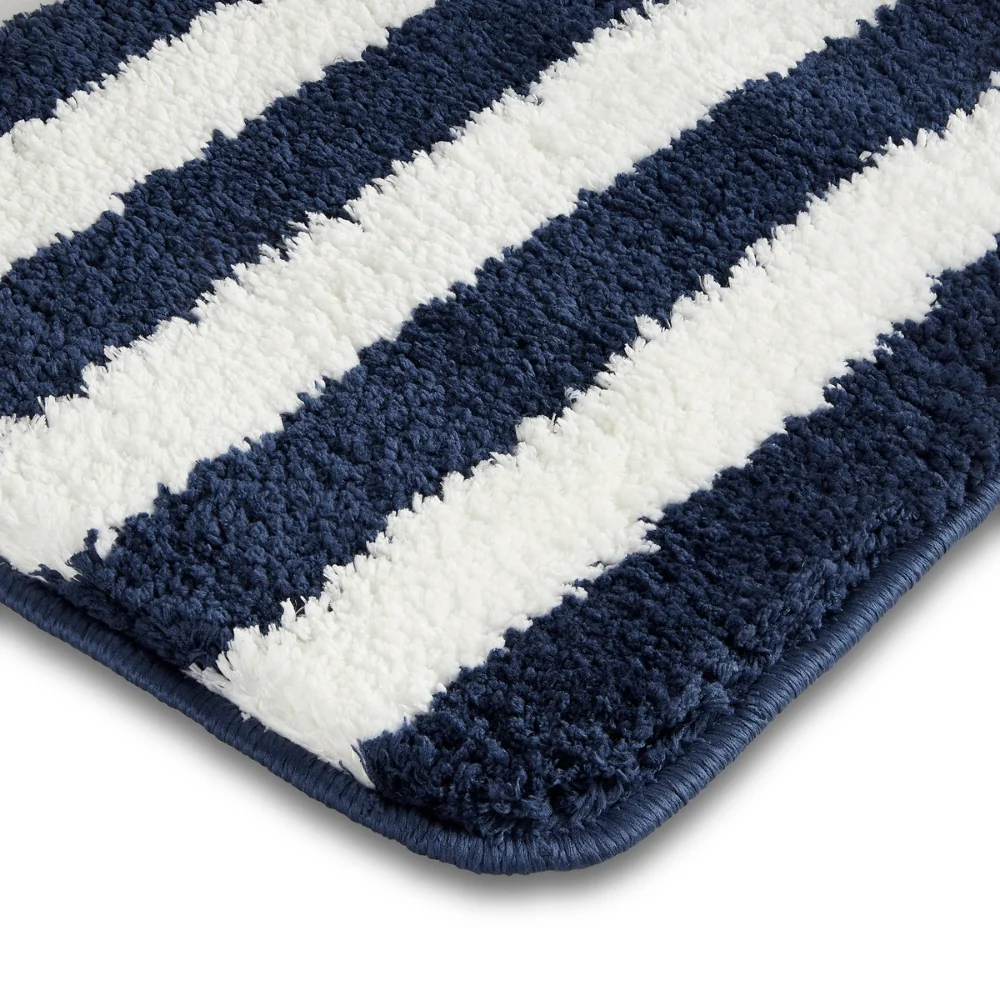 Plush Microfiber Stripe Bathmat, Dark Blue - Image 3