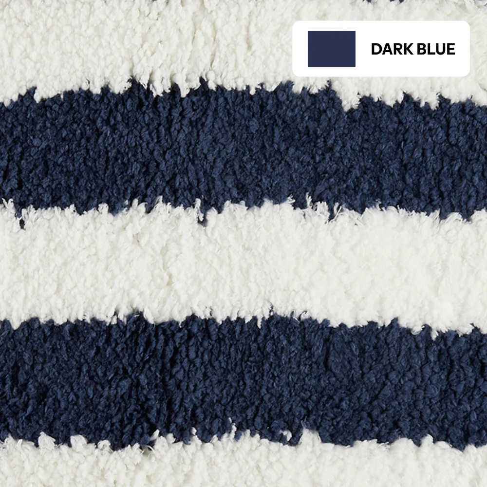 Plush Microfiber Stripe Bathmat, Dark Blue - Image 4