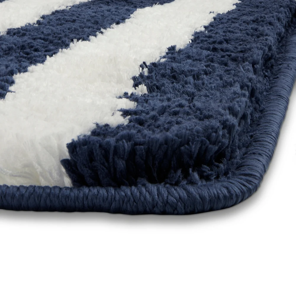 Plush Microfiber Stripe Bathmat, Dark Blue - Image 5