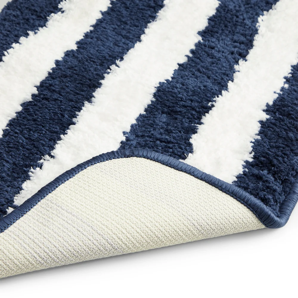 Plush Microfiber Stripe Bathmat, Dark Blue - Image 6
