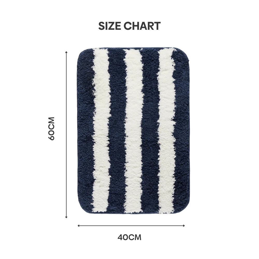 Plush Microfiber Stripe Bathmat, Dark Blue - Image 8