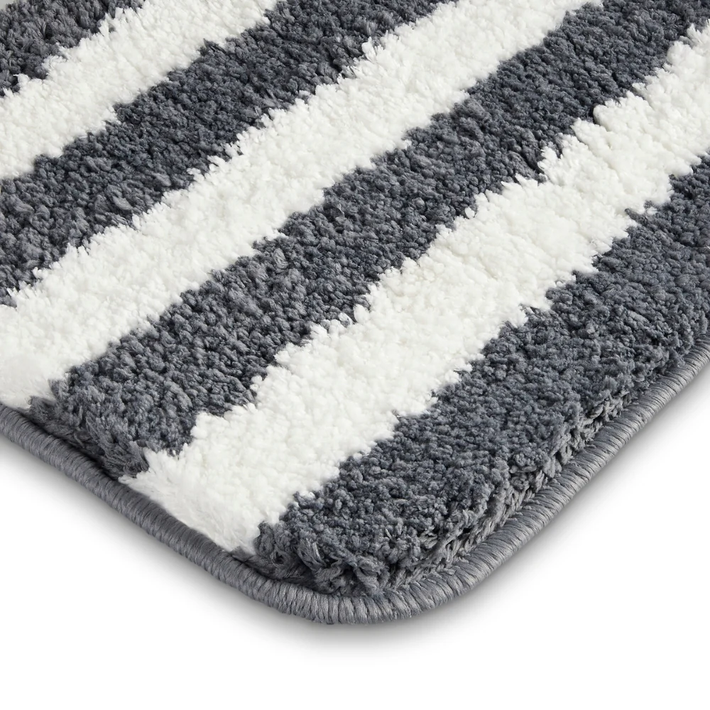 Plush Microfiber Stripe Bathmat, Grey - Image 3