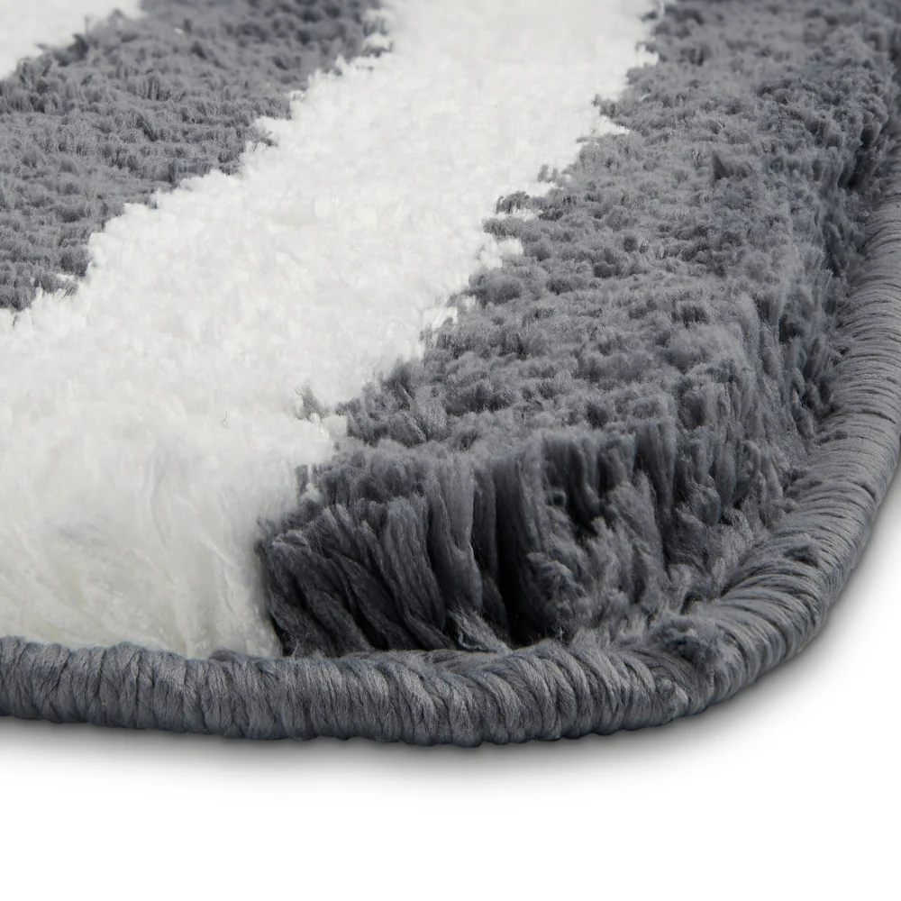 Plush Microfiber Stripe Bathmat, Grey - Image 5