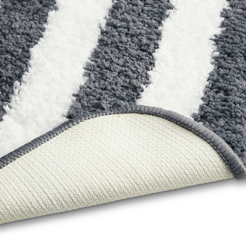 Plush Microfiber Stripe Bathmat, Grey - Image 6