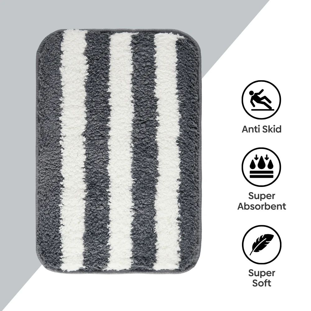 Plush Microfiber Stripe Bathmat, Grey - Image 9