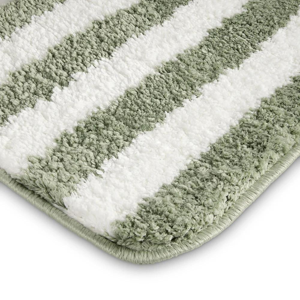 Plush Microfiber Stripe Bathmat, Sage Green - Image 3