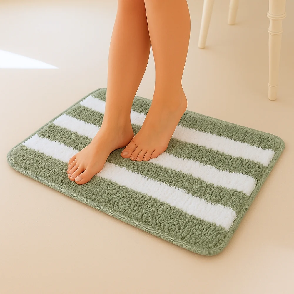 Plush Microfiber Stripe Bathmat, Sage Green - Image 7