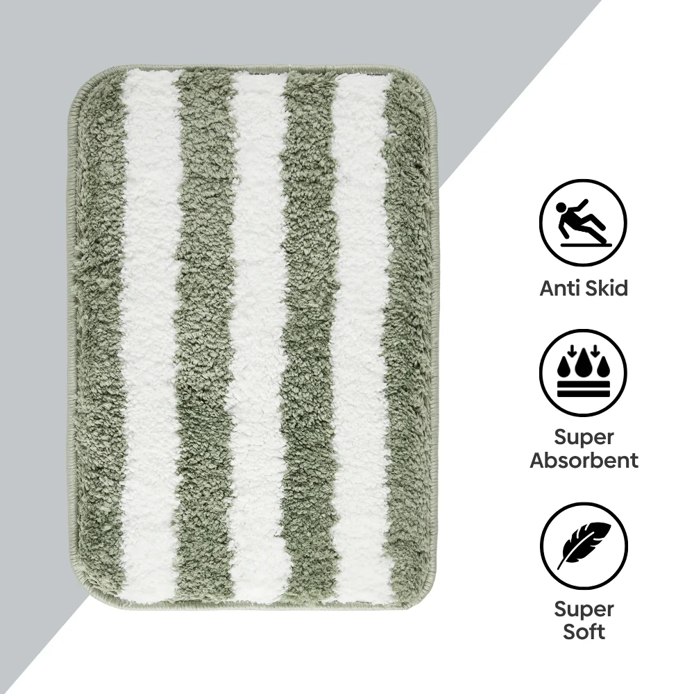 Plush Microfiber Stripe Bathmat, Sage Green - Image 9