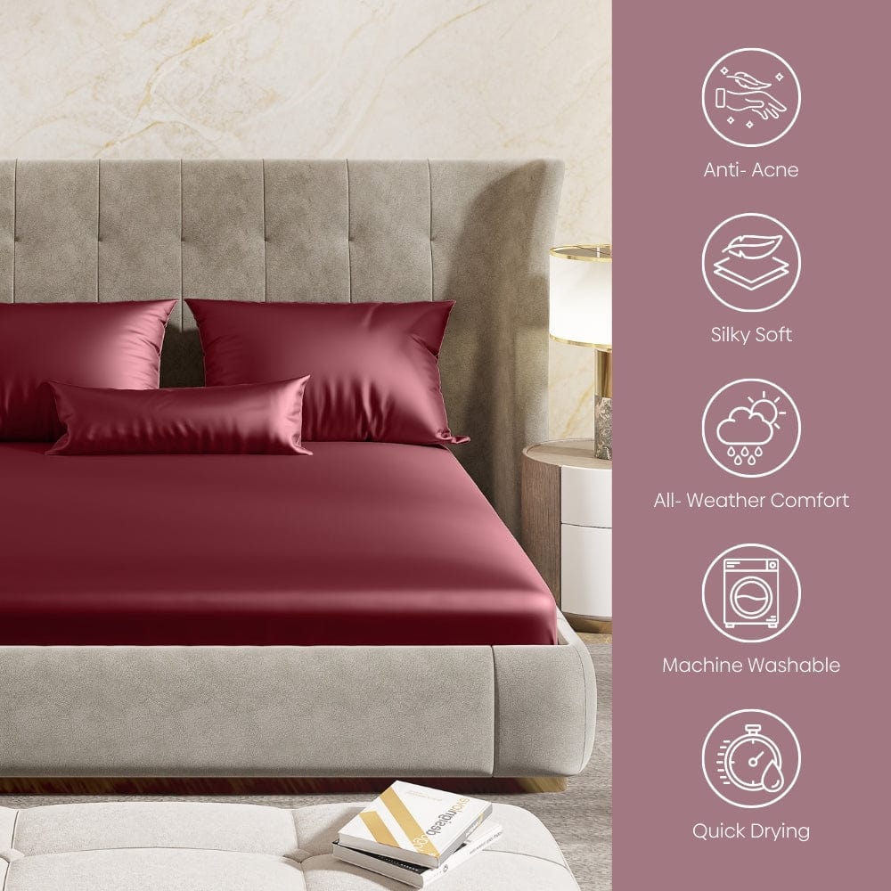 Satin Royale Crimson Velvet 300TC Satin King Bedsheet - Image 11
