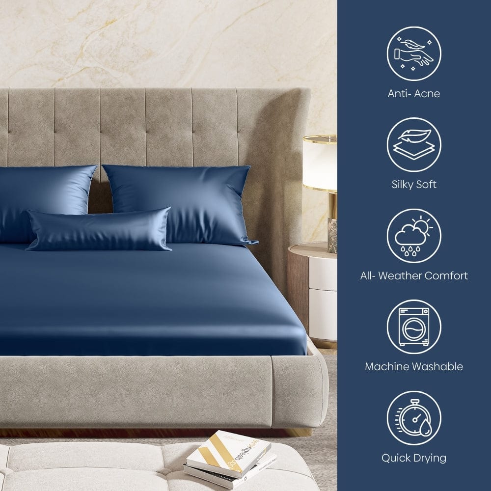 Satin Royale Deep Ocean Blue 300TC Satin King Bedsheet - Image 12