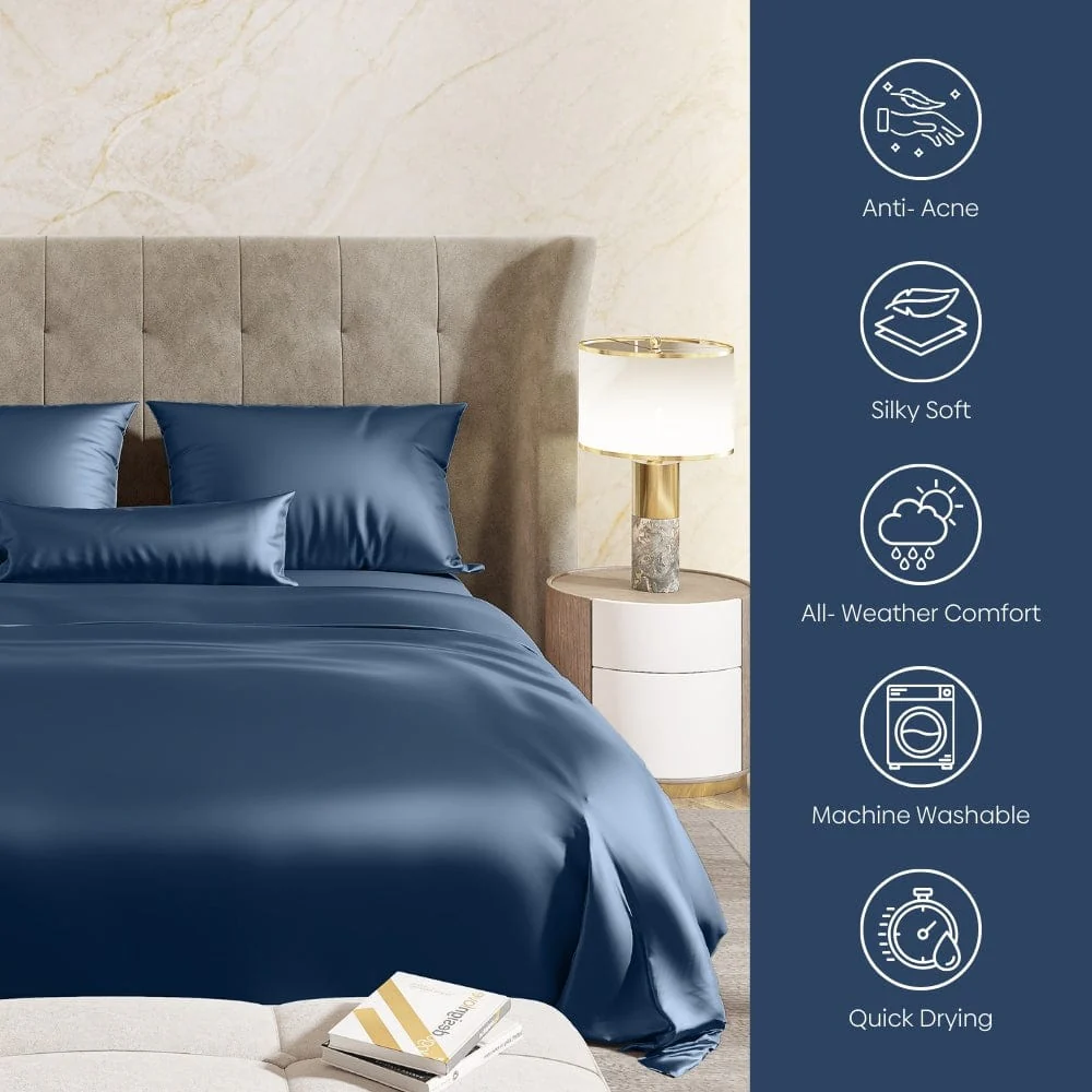 Satin Royale Deep Ocean Blue 300TC Satin King Bedsheet - Image 5