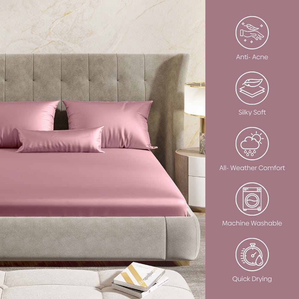 Satin Royale Muted Rose 300TC Satin Double Bedsheet - Image 12