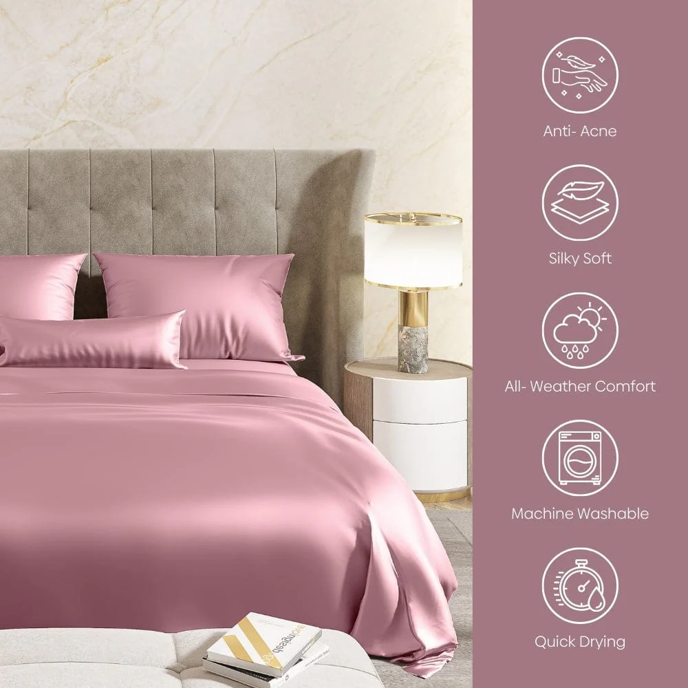 Satin Royale Muted Rose 300TC Satin Double Bedsheet - Image 5